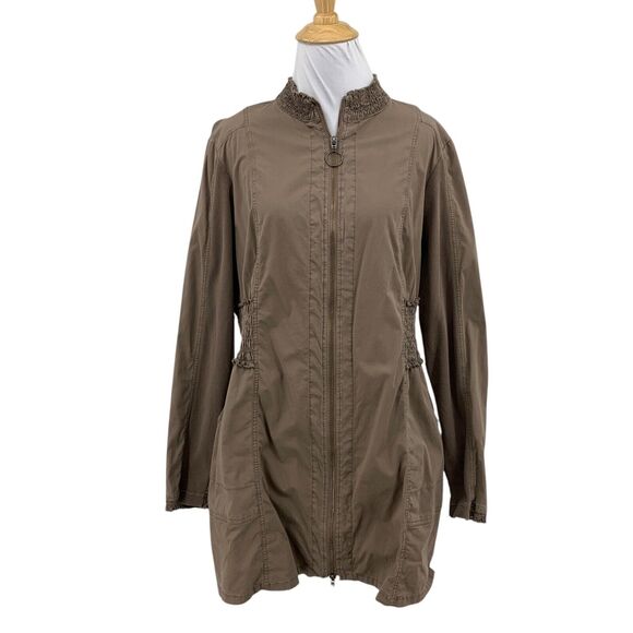 Soft Surroundings Jacket Women L Large Otter Full Zip Smocked Waist Stretch Side - Picture 1 of 12